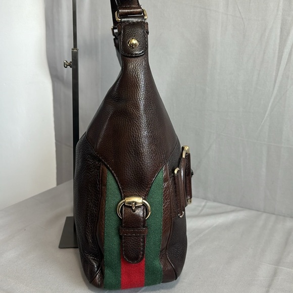 Gucci Brown Cocoa Leather Horsebit Heritage Web Hobo - Picture 5 of 12